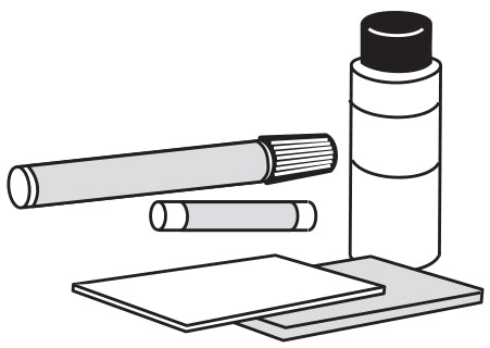 Image of a cabinet paint, marker, and wax touch up kit for vanity cabinet repairs.