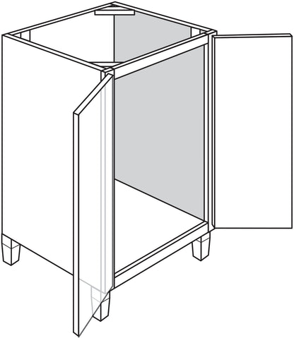 Line drawing of a 24 inch cabinet with feet