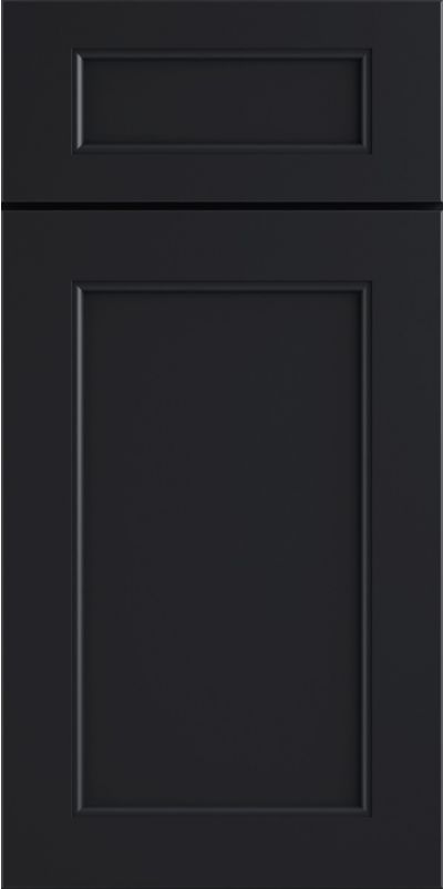 Black cabinet door with a rectangular design on a white background
