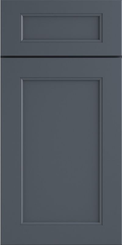 Dark gray cabinet door with a rectangular panel design