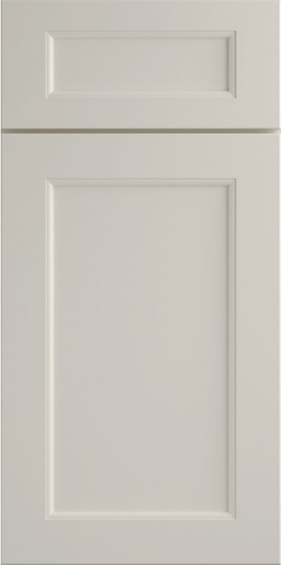 White cabinet door with a rectangular panel design on a white background