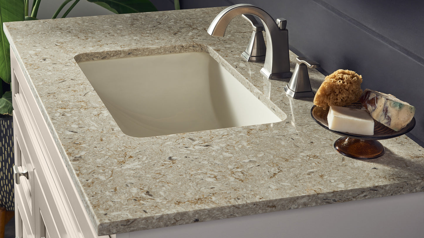 25-inch Quartz Vanity Countertop with Porcelain White Rectangle Sink